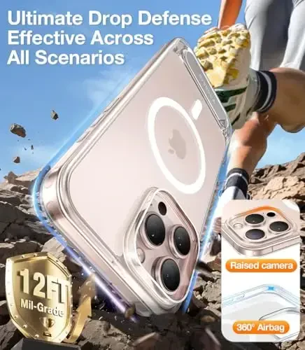 iPhone 16 Pro Max uchun TORRAS Diamond Clear g‘ilofi | Kuchli magnit va uzluksiz tirgak, MagSafe uchun mos, harbiy darajadagi zarbadan himoya, mustahkam sozlanishi o‘rnatilgan tayanch, ingichka sarg‘ayishga qarshi - 5