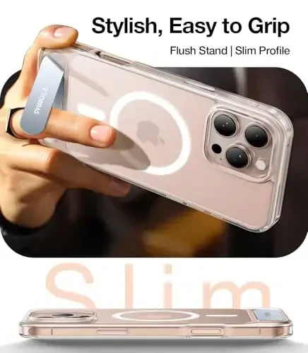 iPhone 16 Pro Max uchun TORRAS Diamond Clear g‘ilofi | Kuchli magnit va uzluksiz tirgak, MagSafe uchun mos, harbiy darajadagi zarbadan himoya, mustahkam sozlanishi o‘rnatilgan tayanch, ingichka sarg‘ayishga qarshi - 6