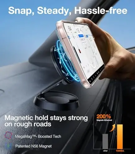 iPhone 16 Pro Max uchun TORRAS Diamond Clear g‘ilofi | Kuchli magnit va uzluksiz tirgak, MagSafe uchun mos, harbiy darajadagi zarbadan himoya, mustahkam sozlanishi o‘rnatilgan tayanch, ingichka sarg‘ayishga qarshi - 4