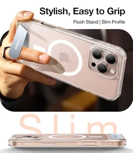 iPhone 16 Pro Max uchun TORRAS Diamond Clear g‘ilofi | Kuchli magnit va uzluksiz tirgak, MagSafe uchun mos, harbiy darajadagi zarbadan himoya, mustahkam sozlanishi o‘rnatilgan tayanch, ingichka sarg‘ayishga qarshi - 6