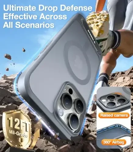 iPhone 16 Pro Max uchun TORRAS g'ilofi Yarim shaffof tabiiy titanium kulrang | Kuchli magnit va uzluksiz stend, MagSafe uchun mos, harbiy darajadagi tushishdan himoya, mustahkam sozlanishi tayanch, nozik mat qoplama - 5