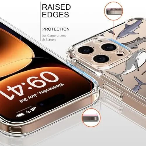 bicol for iPhone 16 Pro Case with Screen Protector, Enhanced Camera Protection, Crystal Acrylic Clear with Fashionable Designs for Girls Women, Slim Fit Protective Phone Cover, Beautiful Whales - 2