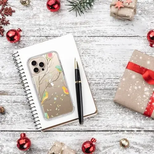 iPhone 16 Pro uchun ekran himoyachisi, takomillashtirilgan kamera himoyasi, moda naqshli qizlar ayollari uchun kristall akril tiniq, ingichka himoya telefon qopqog'i, rangli qushlar bilan bicol g'ilofi - 6