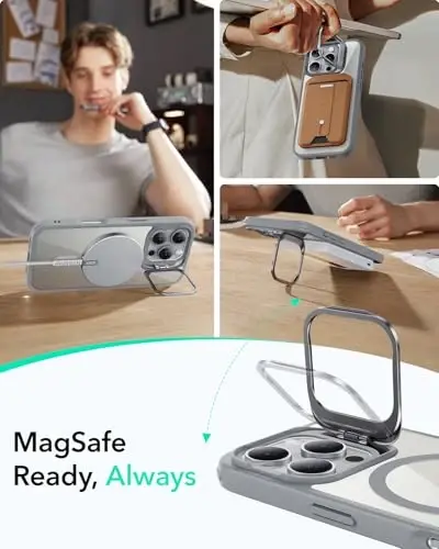 iPhone 16 Pro uchun ESR g'ilofi, MagSafe bilan mos, harbiy darajadagi himoya g'ilofi, o'rnatilgan yashirin stendli telefon g'ilofi, tirnalishga chidamli orqa qopqoq, Classic Series, tiniq kulrang - 5