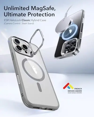 iPhone 16 Pro uchun ESR g'ilofi, MagSafe bilan mos keladigan Kamera boshqaruv tugmasi, Harbiy darajadagi himoya g'ilofi, O'rnatilgan yashirin stendli telefon g'ilofi, Chizishga chidamli orqa qopqoq, Klassik seriya, Shaffof kulrang - 3