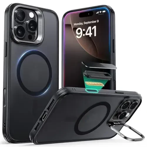 iPhone 16 Pro uchun ESR g'ilofi, MagSafe bilan mos keluvchi kamera boshqaruv tugmasi, harbiy darajadagi himoya g'ilofi, o'rnatilgan Stash stendli telefon g'ilofi, chizishga chidamli orqa qopqoq, klassik seriya, muzlatilgan qora - 1