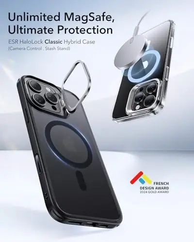 iPhone 16 Pro uchun ESR g'ilofi, MagSafe bilan mos keluvchi kamera boshqaruv tugmasi, harbiy darajadagi himoya g'ilofi, o'rnatilgan Stash stendli telefon g'ilofi, chizishga chidamli orqa qopqoq, klassik seriya, muzlatilgan qora - 3