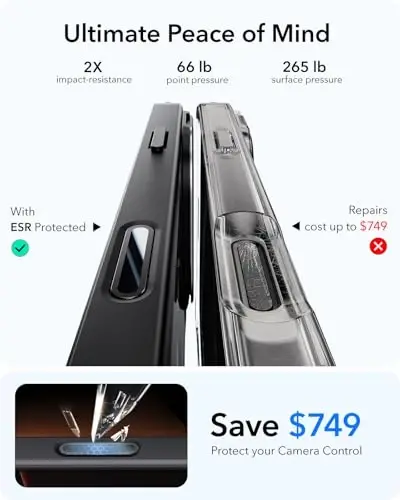 iPhone 16 Pro uchun ESR g'ilofi, MagSafe bilan mos keluvchi kamera boshqaruv tugmasi, harbiy darajadagi himoya g'ilofi, o'rnatilgan Stash stendli telefon g'ilofi, chizishga chidamli orqa qopqoq, klassik seriya, muzlatilgan qora - 6