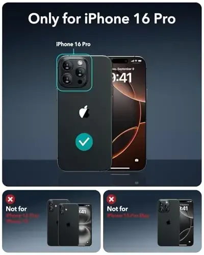 iPhone 16 Pro uchun ESR g'ilofi, MagSafe bilan mos, zarbaga chidamli harbiy darajadagi himoya, iPhone 16 Pro uchun magnitli telefon g'ilofi, Classic Hybrid Case (HaloLock), shaffof yaltiroq - 2