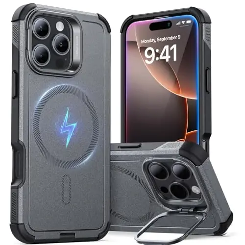 iPhone 16 Pro uchun ESR g'ilofi stend bilan, 7 metrlik harbiy standartga mos tushishdan himoya, kuchli magnitli telefon g'ilofi, MagSafe aksessuarlari bilan mos, Cyber Series, kulrang - 2