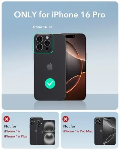 iPhone 16 Pro uchun ESR g‘ilofi, stendli silikon g‘ilof, MagSafe bilan mos, harbiy darajadagi himoya, o‘rnatilgan kamera stend, iPhone 16 Pro uchun magnitli telefon g‘ilofi, Cloud Series, qora - ESR (1)