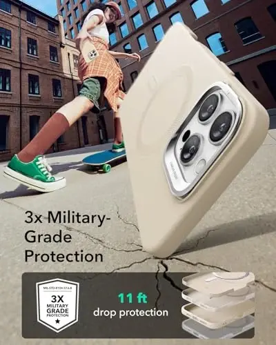 iPhone 16 Pro uchun ESR g'ilofi, stendli silikon g'ilof, MagSafe bilan mos, harbiy darajadagi himoya, o'rnatilgan kamera stendi, iPhone 16 Pro uchun magnit telefon g'ilofi, Cloud Series, och jigarrang - 4