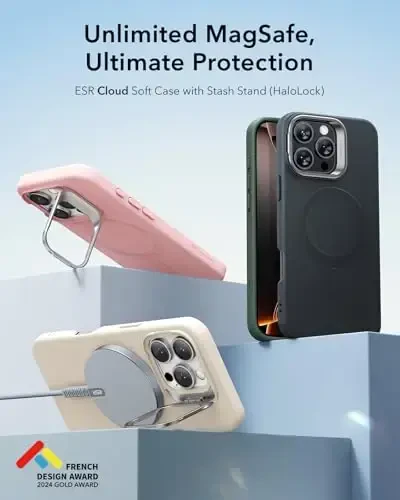 iPhone 16 Pro uchun ESR g'ilofi, stendli silikon g'ilof, MagSafe bilan mos, harbiy darajadagi himoya, o'rnatilgan kamera stendi, iPhone 16 Pro uchun magnit telefon g'ilofi, Cloud seriyasi, yashil - 5