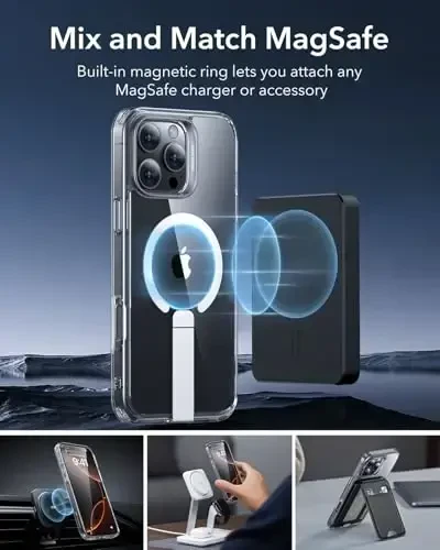 iPhone 16 Pro uchun ESR g‘ilofi, tayanchli, harbiy darajadagi zarba o‘tkazmaydigan himoya, to‘liq sozlanishi mumkin bo‘lgan magnit tayanchli telefon g‘ilofi, MagSafe aksessuarlari bilan mos, Boost Series, shaffof - 6