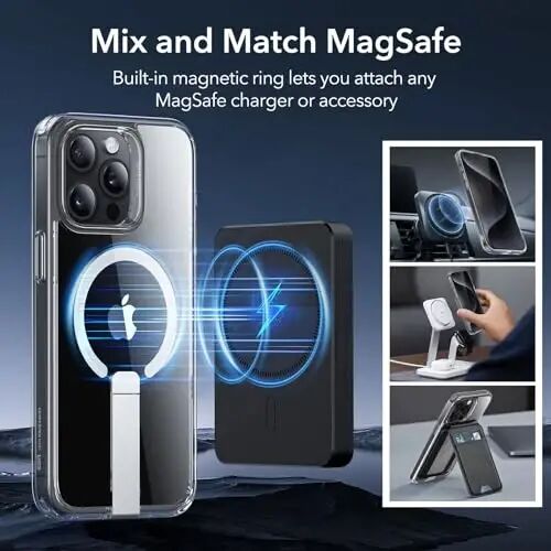 iPhone 16 Pro uchun ESR g‘ilofi, tayanchli, harbiy darajadagi zarba o‘tkazmaydigan himoya, to‘liq sozlanishi mumkin bo‘lgan magnit tayanchli telefon g‘ilofi, MagSafe aksessuarlari bilan mos, Boost Series, shaffof - 5