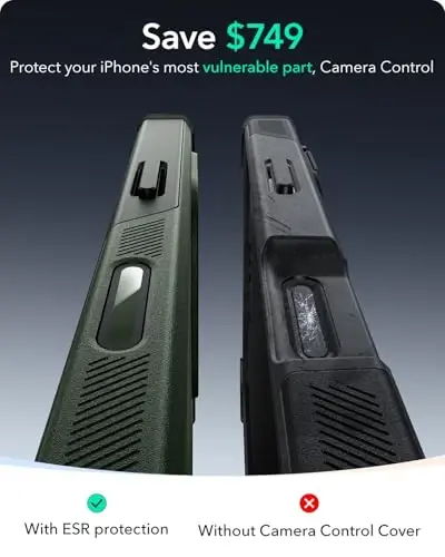 iPhone 16 Pro uchun ESR g‘ilofi, Yashirish stendi, Kamera boshqaruvi, 7 metrlik harbiy darajadagi zarbani yutuvchi tushishdan himoya, MagSafe aksessuarlari bilan mos, Magnit Cyber Series, Yashil - 3