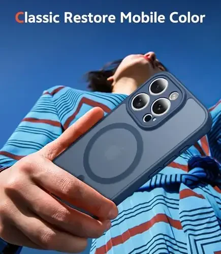 iPhone 16 Pro uchun FNTCASE g'ilofi: Magsafe bilan mos keladigan mat magnit telefon g'iloflari, ekran himoyachisi bilan, ingichka, sarg'ayishga qarshi, zarbga chidamli himoya yarim shaffof telefon qopqog'i (C-ko'k) - 7