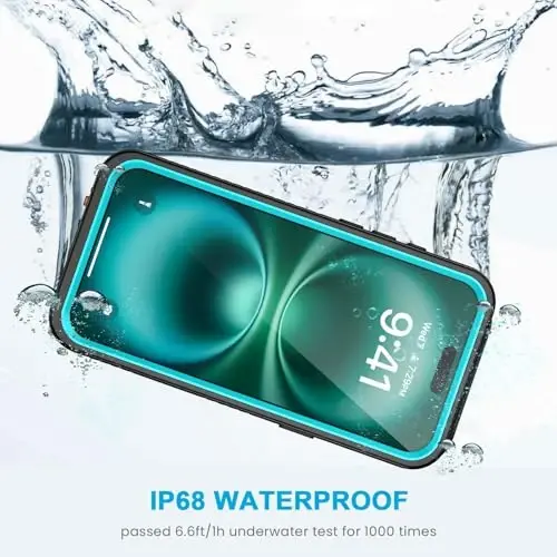 iPhone 16 Pro uchun Lanhiem g‘ilofi, IP68 suv o‘tkazmaydigan, chang o‘tkazmaydigan va zarbaga chidamli, ekran himoyachisi bilan, iPhone 16 Pro uchun to‘liq himoyalovchi mustahkam telefon g‘ilofi - 6.3 dyuym (Ko‘k) - 2