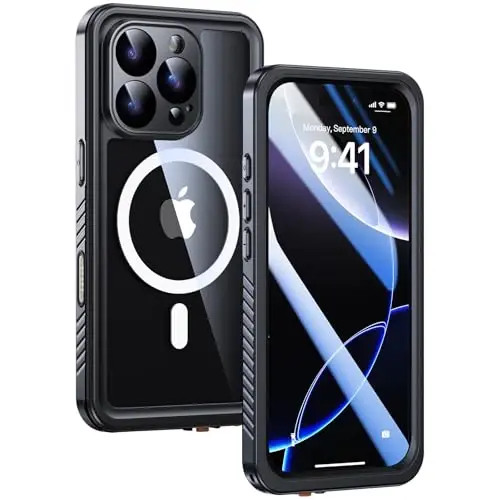 iPhone 16 Pro uchun Lanhiem magnitli suv o‘tkazmaydigan g‘ilof, chang va zarbga chidamli, ekran va kamera himoyasi bilan [MagSafe bilan mos], to‘liq himoya qiluvchi mustahkam g‘ilof 6.3
