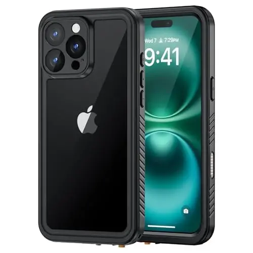 iPhone 16 Pro uchun Lanhiem suv o'tkazmaydigan g'ilof, chang o'tkazmaydigan g'ilof, o'rnatilgan ekran himoyachisi va kamera himoyasi, 360 daraja to'liq korpusli og'ir yukga chidamli suv o'tkazmaydigan telefon g'ilofi 6.3