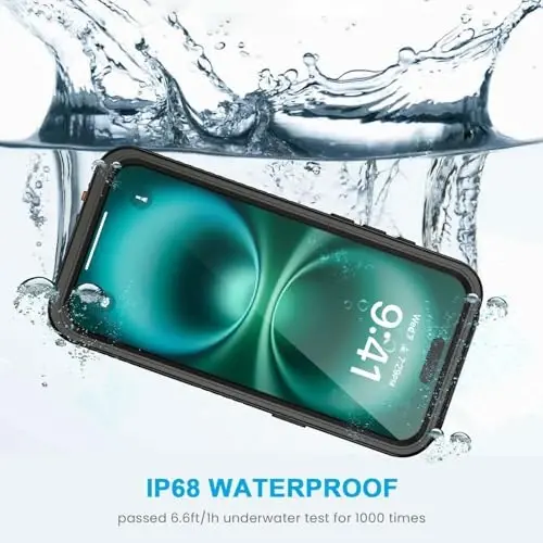 iPhone 16 Pro uchun Lanhiem suv o'tkazmaydigan g'ilof, chang o'tkazmaydigan g'ilof, o'rnatilgan ekran himoyachisi va kamera himoyasi, 360 daraja to'liq korpusli og'ir yukga chidamli suv o'tkazmaydigan telefon g'ilofi 6.3