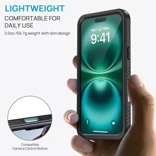 iPhone 16 Pro uchun Lanhiem suv o'tkazmaydigan g'ilof, chang o'tkazmaydigan g'ilof, o'rnatilgan ekran himoyachisi va kamera himoyasi, 360 daraja to'liq korpusli og'ir yukga chidamli suv o'tkazmaydigan telefon g'ilofi 6.3