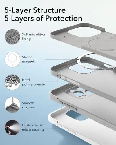 iPhone 16 Pro uchun MagSafe bilan ESR g‘ilofi, magnit zaryadlashni qo‘llab-quvvatlaydi, silliq va ingichka silikon g‘ilof, zarbga chidamli, to‘liq ekran va kamera himoyasi, yumshoq mikrofiber astar, kulrang - ESR (1)