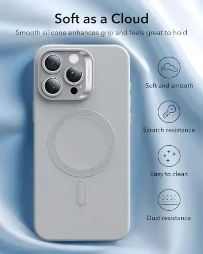 iPhone 16 Pro uchun MagSafe bilan ESR g‘ilofi, magnit zaryadlashni qo‘llab-quvvatlaydi, silliq va ingichka silikon g‘ilof, zarbga chidamli, to‘liq ekran va kamera himoyasi, yumshoq mikrofiber astar, kulrang - 5
