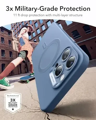 iPhone 16 Pro uchun MagSafe bilan ESR g‘ilofi, magnit zaryadlashni qo‘llab-quvvatlaydi, silliq va ingichka silikon g‘ilof, zarbga chidamli, to‘liq ekran va kamera himoyasi, yumshoq mikrofiber astar, och ko‘k - 2