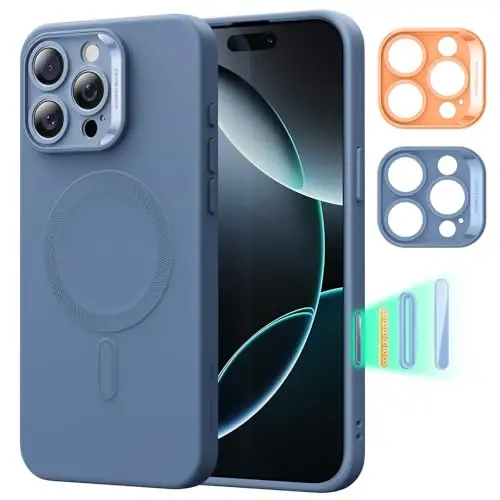 iPhone 16 Pro uchun MagSafe bilan ESR g‘ilofi, magnit zaryadlashni qo‘llab-quvvatlaydi, silliq va ingichka silikon g‘ilof, zarbga chidamli, to‘liq ekran va kamera himoyasi, yumshoq mikrofiber astar, och ko‘k - ESR