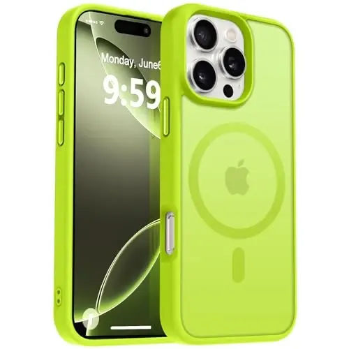 iPhone 16 Pro uchun MOCCA kuchli magnitli telefon qutisi, [Magsafe bilan mos keladi][16FT harbiy darajadagi tushishdan himoya] iPhone 16 Pro uchun ingichka shaffof mat qoplamali himoya qutisi, lyuminestsent yashil 