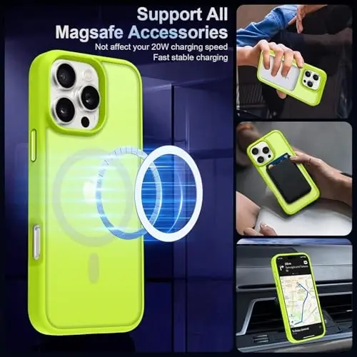 iPhone 16 Pro uchun MOCCA kuchli magnitli telefon qutisi, [Magsafe bilan mos keladi][16FT harbiy darajadagi tushishdan himoya] iPhone 16 Pro uchun ingichka shaffof mat qoplamali himoya qutisi, lyuminestsent yashil - MOCCA (1)
