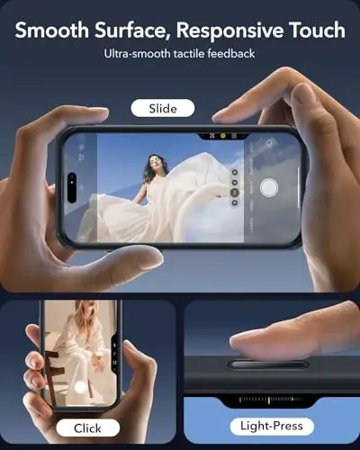 iPhone 16 Pro uchun stendli ESR g‘ilofi, MagSafe bilan mos keluvchi kamera boshqaruv tugmasi, o‘rnatilgan 9H+ temperlangan oynali ekran himoyachisi bilan to‘liq korpusli harbiy standartdagi zarbga chidamli g‘ilof, tiniq qora - 4