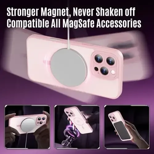 iPhone 16 Pro uchun Symcele dizayndagi gʻilof, MagSafe bilan mos, X2 maxfiylik ekran himoyachilari, [Kamera himoyasi] [15FT harbiycha tushishdan himoya] zarbaga chidamli telefon gʻilofi, 2024, pushti - 3