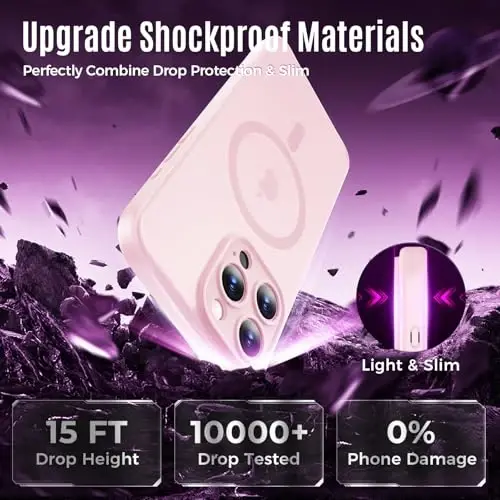 iPhone 16 Pro uchun Symcele dizayndagi gʻilof, MagSafe bilan mos, X2 maxfiylik ekran himoyachilari, [Kamera himoyasi] [15FT harbiycha tushishdan himoya] zarbaga chidamli telefon gʻilofi, 2024, pushti - 5