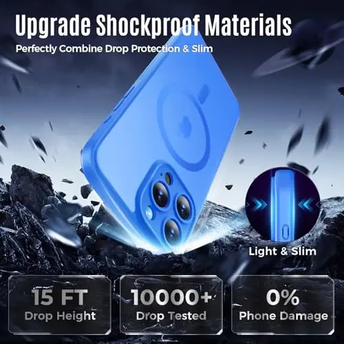 iPhone 16 Pro uchun Symcele dizayni, MagSafe bilan mos, X2 maxfiylik ekran himoyachilari bilan, [Kamera himoyasi] [15FT harbiy tomchi himoyasi] zarbga chidamli telefon qutisi, 2024, ko'k - 5