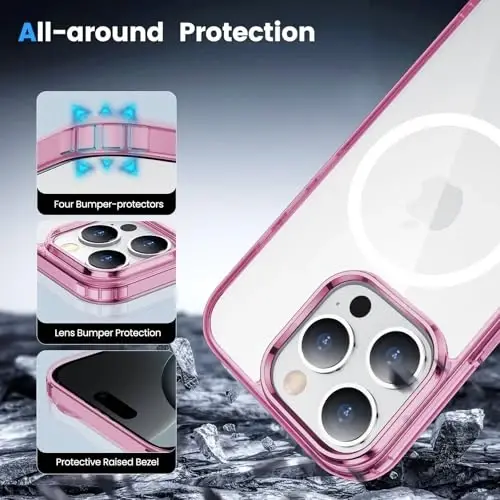 iPhone 16 Pro uchun Temdan g'ilofi shaffof, Magsafe bilan mos, sarg'ayishga qarshi, harbiy darajadagi himoya, zarbga chidamli ingichka magnit telefon g'ilofi qopqog'i, pushti - 4
