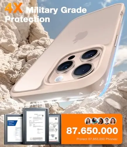 iPhone 16 Pro uchun TORRAS Guardian zarbga chidamli g'ilofi, harbiy darajadagi 4X sinovdan o'tgan himoya, DIY tugmachalari tirnalishga qarshi magnitsiz yarim shaffof mat qattiq yupqa g'ilof iPhone 16 Pro 6.3 dyuym, oltin rang - 2