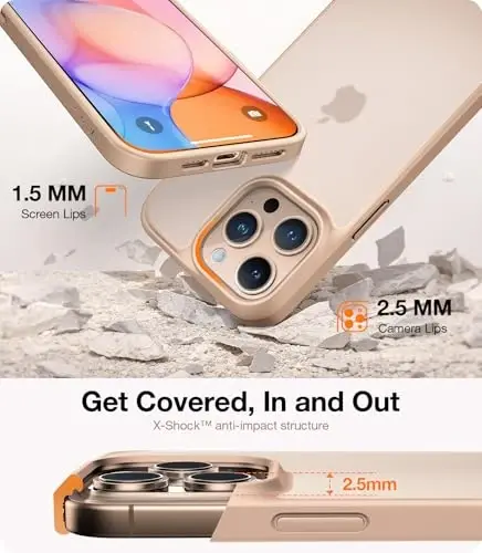 iPhone 16 Pro uchun TORRAS Guardian zarbga chidamli g'ilofi, harbiy darajadagi 4X sinovdan o'tgan himoya, DIY tugmachalari tirnalishga qarshi magnitsiz yarim shaffof mat qattiq yupqa g'ilof iPhone 16 Pro 6.3 dyuym, oltin rang - 4