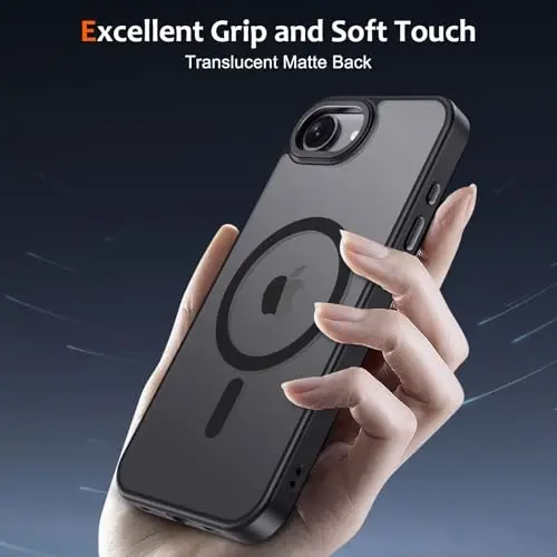 iPhone 16 uchun Anuck g‘ilofi, MagSafe bilan mos keluvchi magnitli telefon g‘ilofi, yumshoq TPU bamperli, qattiq shaffof mat orqa tomonli, ingichka, zarbaga chidamli himoya g‘ilofi, erkaklar, ayollar va qizlar uchun - Qora - 5