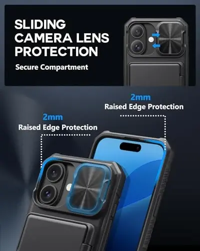 iPhone 16 uchun ATATOO g'ilofi HD temperli shisha ekran himoyachisi [2 dona], o'rnatilgan karta ushlagichi, slayd kamerali qopqoq, harbiy darajadagi himoya, iPhone 16 6.1