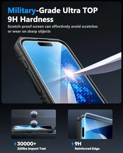 iPhone 16 uchun ATATOO g'ilofi HD temperli shisha ekran himoyachisi [2 dona], o'rnatilgan karta ushlagichi, slayd kamerali qopqoq, harbiy darajadagi himoya, iPhone 16 6.1