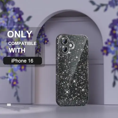 iPhone 16 uchun Choiche mos keladigan ayollar telefon qutisi, chiroyli yaltiroq, harbiy darajadagi tushishdan himoya, 2 ta olmosli kamera linzalari qopqog'i, 2 ta закаленное shisha himoyachisi, 6,1 dyuym (Glitter Black) - 2