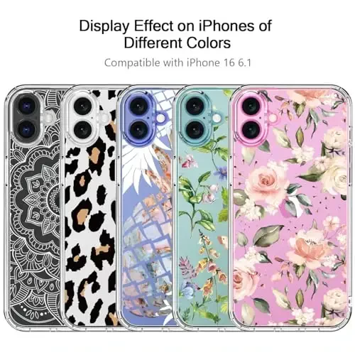iPhone 16 uchun ekran himoyachisi bilan bicol g'ilofi, kuchaytirilgan kamera himoyasi, qizlar ayollar uchun moda dizaynlari bilan billur akril shaffof, ingichka himoya telefon qopqog'i 6.1