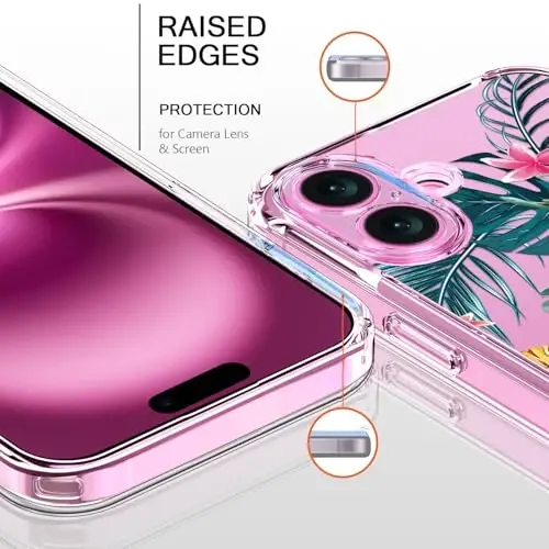 iPhone 16 uchun ekran himoyachisi bilan bicol g'ilofi, kuchaytirilgan kamera himoyasi, qizlar ayollar uchun moda dizaynlari bilan billur akril shaffof, ingichka himoya telefon qopqog'i 6.1