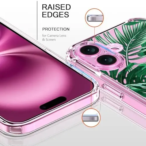 iPhone 16 uchun ekran himoyachisi bilan bicol g'ilofi, kuchaytirilgan kamera himoyasi, qizlar va ayollar uchun moda naqshli kristall akril tiniq, nozik himoya telefon qopqog'i 6,1