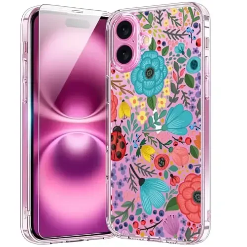 iPhone 16 uchun ekran himoyachisi, takomillashtirilgan kamera himoyasi, moda dizaynli tiniq akril kristalli, qizlar ayollar uchun bicol g'ilofi, ingichka himoya telefon qopqog'i 6,1