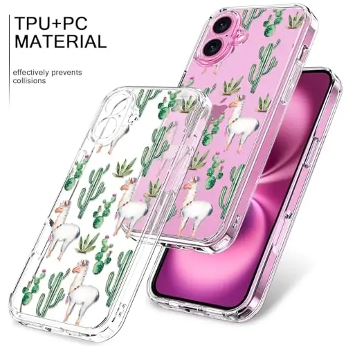 iPhone 16 uchun ekran himoyachisi, takomillashtirilgan kamera himoyasi, moda naqshli kristall akril shaffof qizlar ayollar uchun bicol g'ilofi, ingichka himoya telefon qopqog'i 6.1