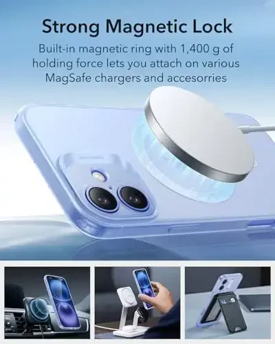 iPhone 16 uchun ESR g'ilofi, MagSafe bilan mos, Kamera himoyasi, zarbaga chidamli yupqa qoplama, sarg'ayish va chizilishga qarshi, iPhone 16 uchun magnit telefon g'ilofi, Zero seriyasi, muzli ko'k-MagSafe - 4