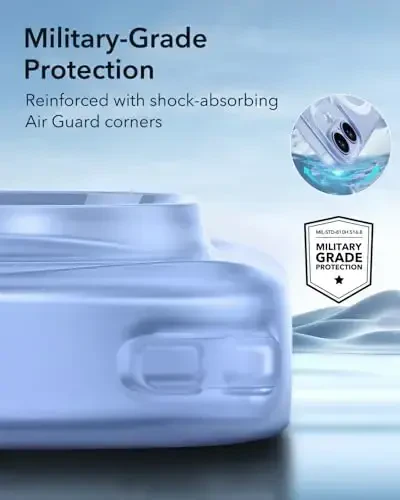 iPhone 16 uchun ESR g'ilofi, MagSafe bilan mos, Kamera himoyasi, zarbaga chidamli yupqa qoplama, sarg'ayish va chizilishga qarshi, iPhone 16 uchun magnit telefon g'ilofi, Zero seriyasi, muzli ko'k-MagSafe - 5